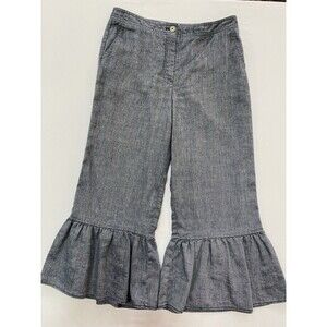 Anthropologie Ett:Twa Pants Women's 10 Blue Chambray Linen Capri Ruffle Trousers